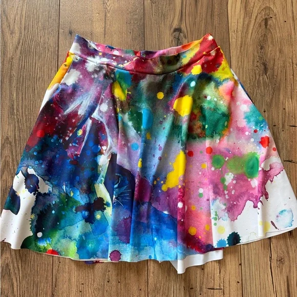 Blackmilk Multicolor meow pocket Lora zombie Watercolor Splash Circle Skirt OG - Picture 1 of 7